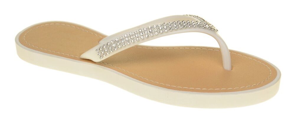 LADIES WOMENS FLAT SANDALS FLIP FLOP SUMMER JELLY DIAMANTE BEACH SHOES SIZE